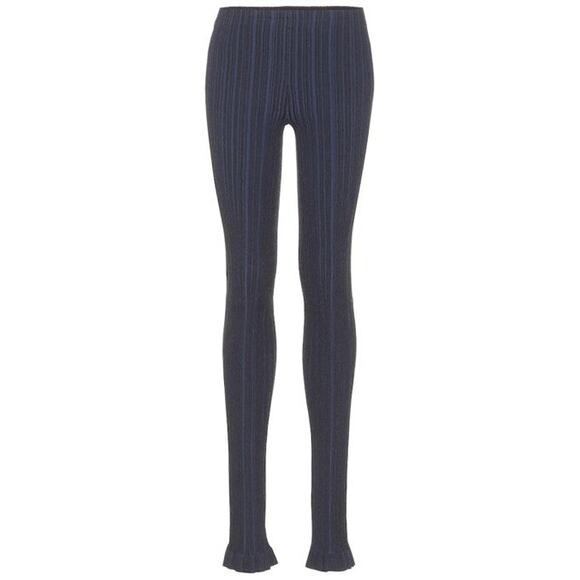 ACNE STUDIOS Ribbed-Knit Cotton-Blend Leggings Midnight Blue - XXS - Picture 1 of 4